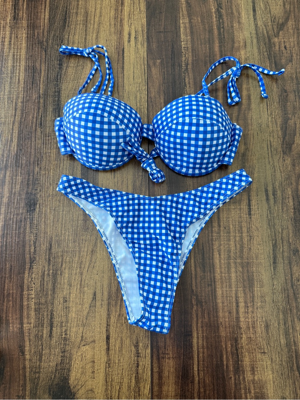 Blue Gingham Tie-Front Bikini Set